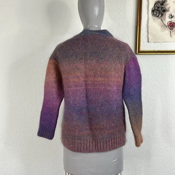 Re/Done 90s V Neck Space Dye Knit Cardigan Button Front Ombre - Picture 6 of 9